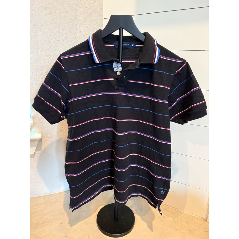 Coach Men's Polo Shirt Sz‎ Small – Black Striped Short Sleeve Classic Cotton Top